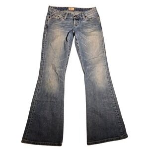 BKE Denim Star Stretch Jeans Womens 30 Light Wash Faded Whiskered Flare Low Rise